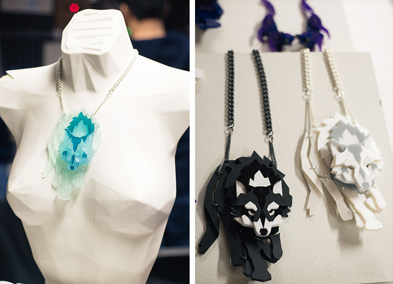 Hyper Japan Christmas Market 2015 at Tobacco Dock London. SSTUTTER perspex wolf necklaces.