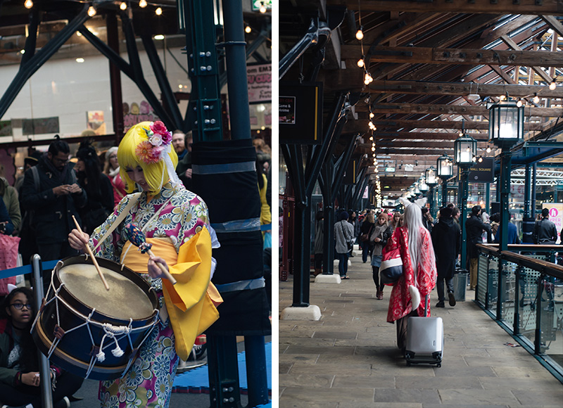Hyper Japan Christmas Market 2015 at Tobacco Dock London. Traditional Japanese music and cosplay.