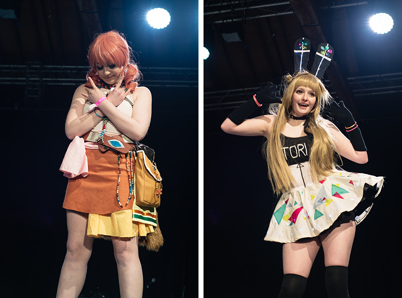Hyper Japan Christmas Market 2015 at Tobacco Dock London. Cosparade cosplay, Kotori and Oerba Dia Vanille from Final Fantasy XIII.
