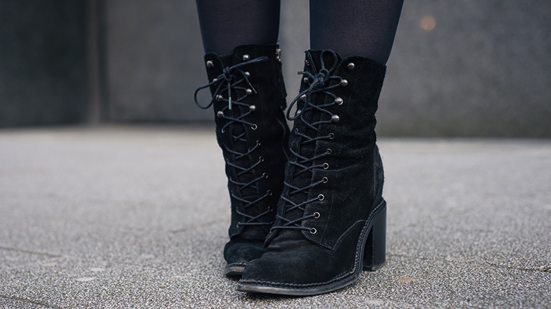 FAIIINT Kurt Geiger black suede 'Saturn' lace up boots.
