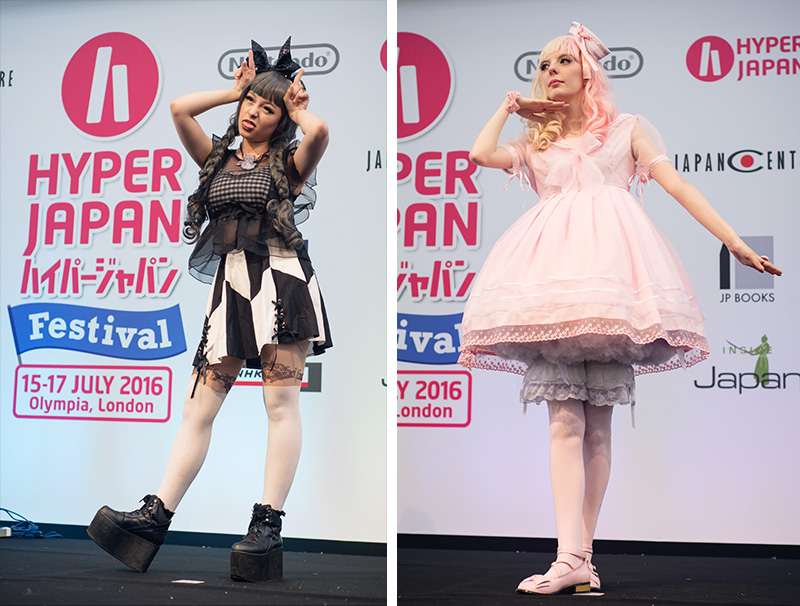 Hyper Japan festival 2016 Kensington Olympia. Kawaii cute lolita and gothic outfits at the fashion show.