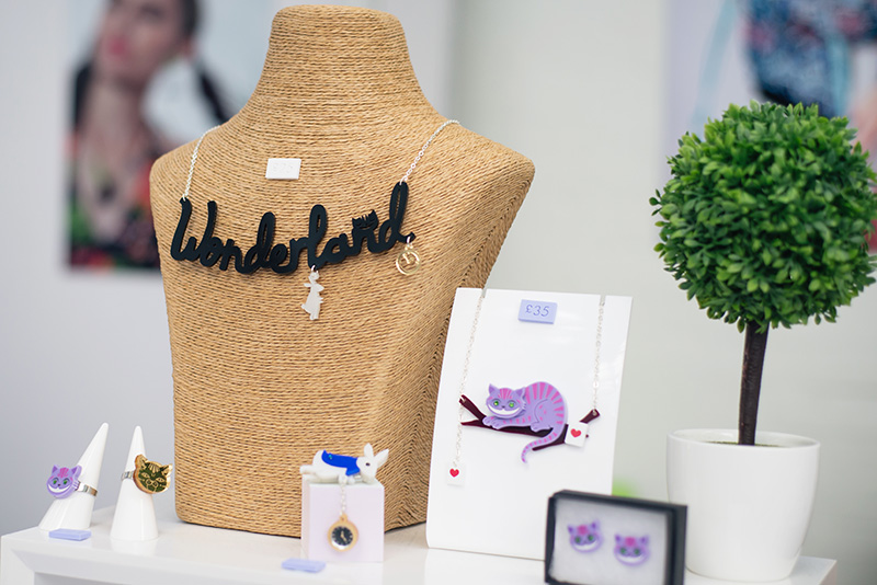 Hyper Japan festival 2016 Kensington Olympia. Kawaii cute perspex alice in wonderland jewellery from Little Moose.