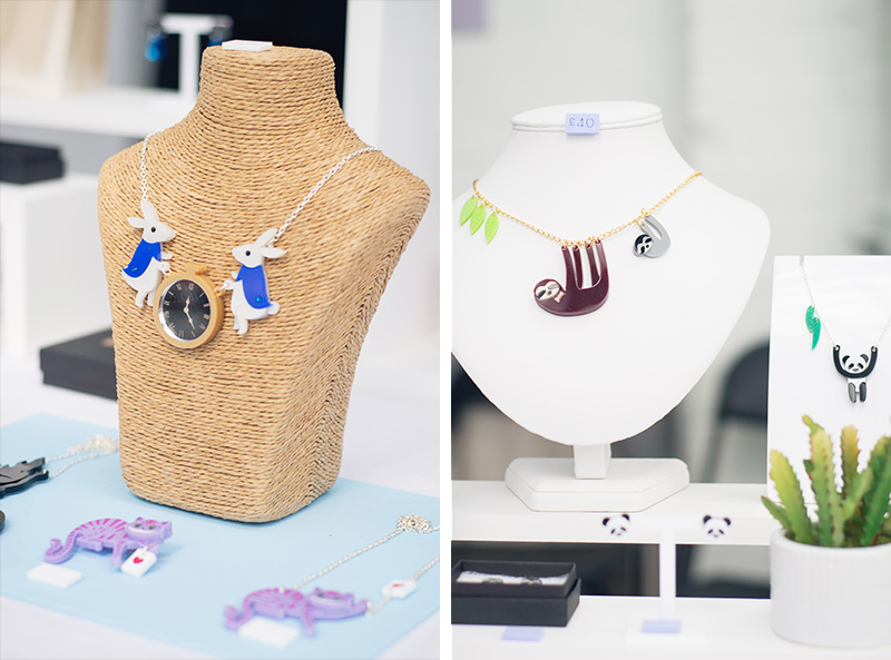 Hyper Japan festival 2016 Kensington Olympia. Kawaii cute perspex alice in wonderland and sloth jewellery from Little Moose.