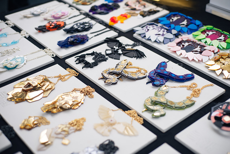 Hyper Japan festival 2016 Kensington Olympia. Geometric perspex necklaces and jewellery from SSTUTTER.