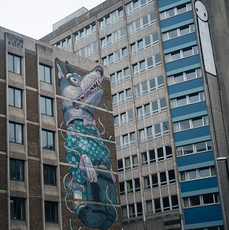 Bristol upfest street art festival. Aryz wolf boy.