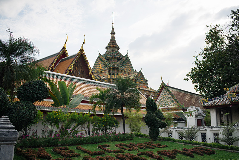 Temples of Bangkok Thailand, Wat Pho garden with temple.