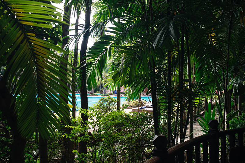 Sokhalay Angkor Villa Resort in Siem Reap Cambodia, view from balcony terrace.