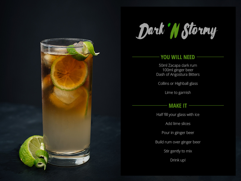 Rum cocktail recipe the Dark 'n Stormy with Zacapa rum.