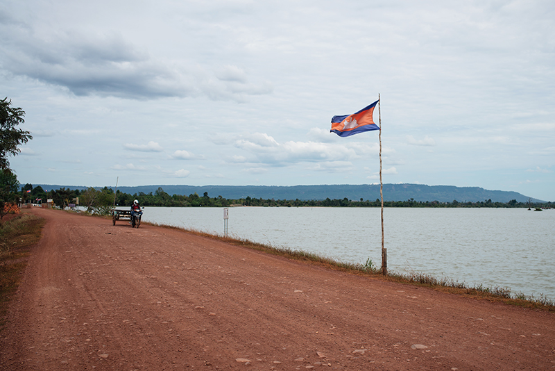 Countryside landscape in Siem Reap Cambodia by reservoir.