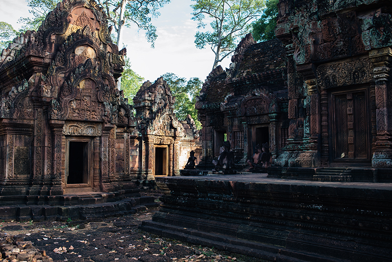 Banteay Srei Citadel of Women beautiful carved pink sandstone Hindu temple in Siem Reap Cambodia.