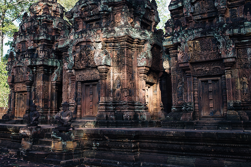 Banteay Srei Citadel of Women beautiful carved pink sandstone Hindu temple in Siem Reap Cambodia.