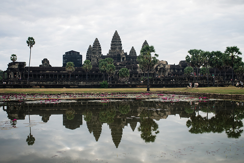 Early morning light sunrise at Angkor Wat temple complex Siem Reap Cambodia.