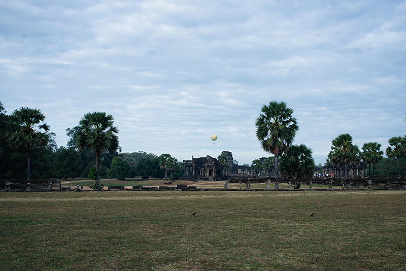 Hot Air Ballon over Angkor Wat temple complex Siem Reap Cambodia.