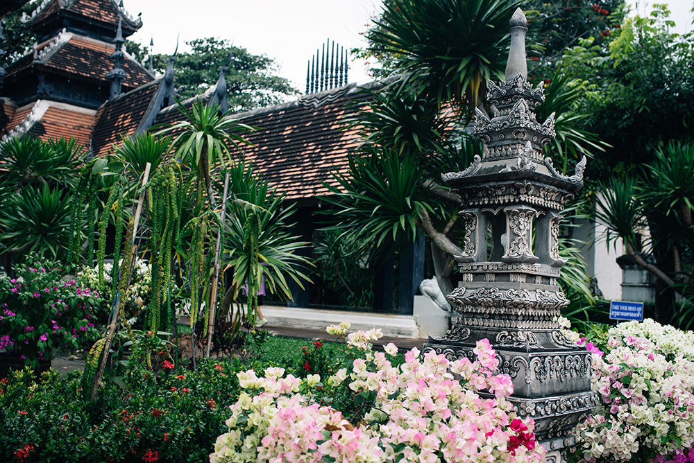 Wat Chedi Luang temple garden Chiang Mai Thailand.