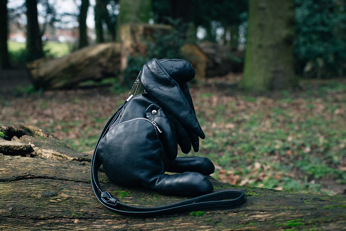 Christopher Raeburn black leather Hare rabbit bag.