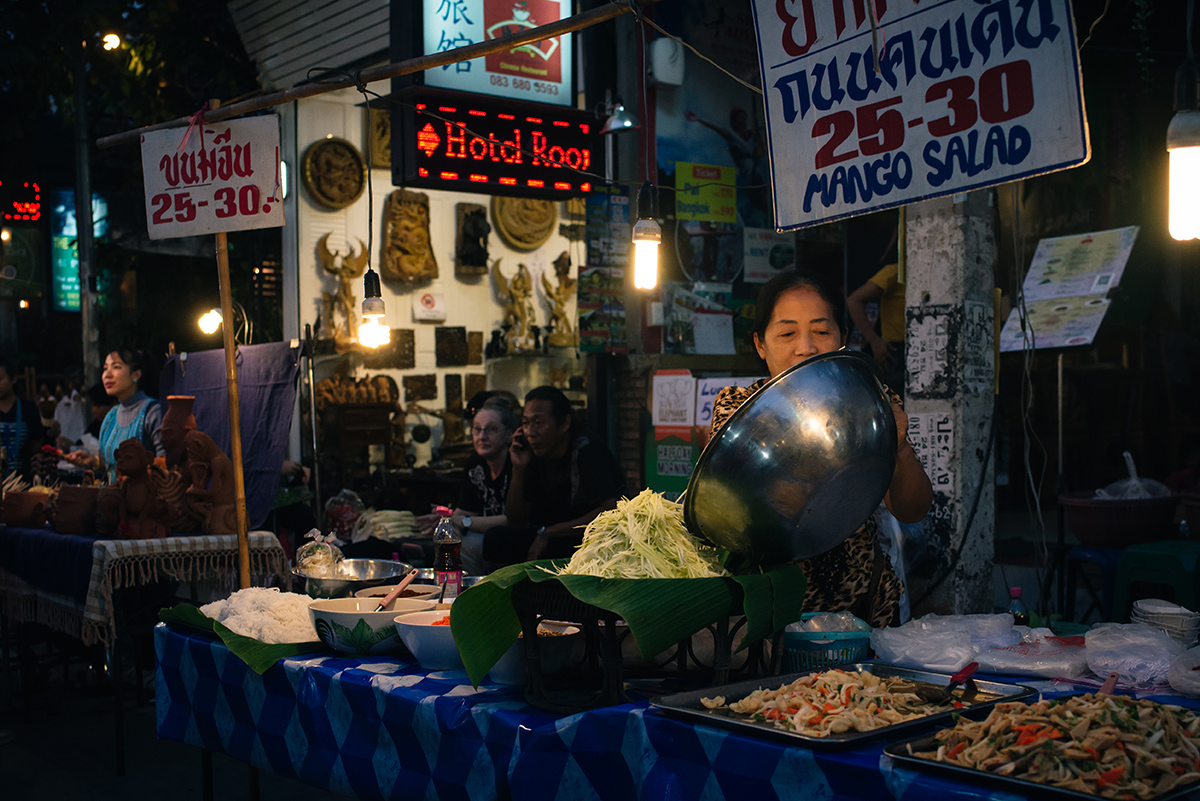 Chiang Mai Thailand sunday walking street market food stalls
