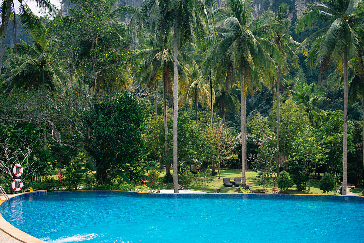 Ban Sainai Resort pool and palm trees Ao Nang Krabi Thailand