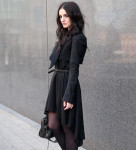 Fashion Blogger FAIIINT wearing Todd Lynn for Topshop Cropped Tux Jacket, ASOS Dipped Hem Dress, Topshop Studded Belt, Topshop Boots, AllSaints Silver Necklace, Balenciaga City Bag. Gothic, goth, dark fashion, all black, street style.