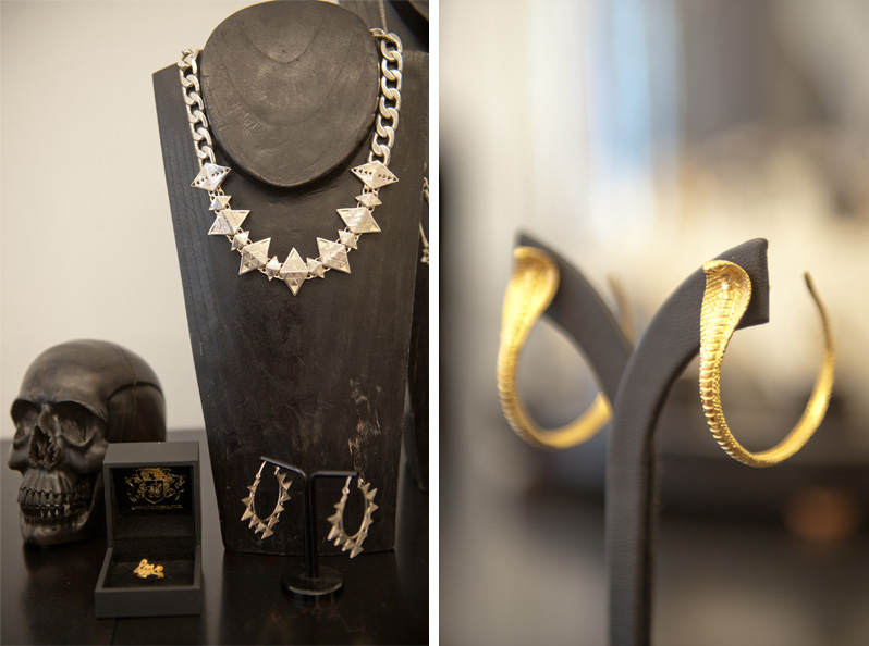 Trace Publicity Autumn Winter 2013 AW13 Press Day, Zoe & Morgan Jewellery, Cunky Statement Necklaces, Cobra Snake Earrings, Skull, Gold, Silver