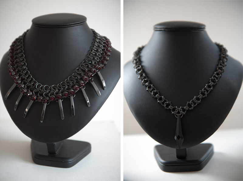 Trace Publicity Autumn Winter 2013 AW13 Press Day, Fannie Schiavoni necklaces, gunmetal with red jewels, spikes, choker