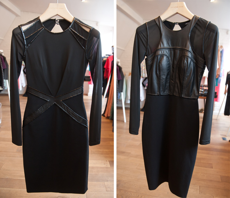 Dust PR AW13 Press Day, Catherine Deane Dresses with black leather paneling & mesh inserts, FAIIINT