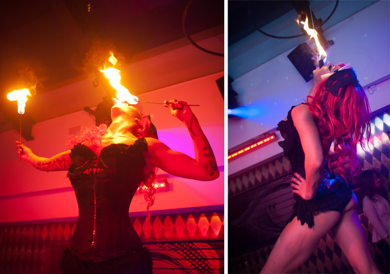 AX Paris & E-Tail Webstores Blogger Party Event at Circus Covent Garden, Performance, Fire, Dancing, Girls, Fire eating, Fire Breathing