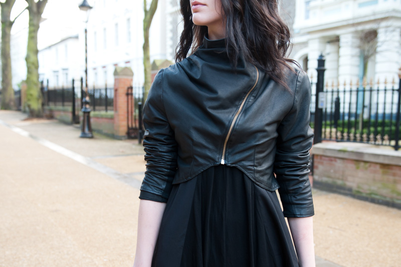 Gothic Street Style Outfit - FAIIINT Handmade Cropped & Draped Leather Jacket with ASOS Maxi Dress