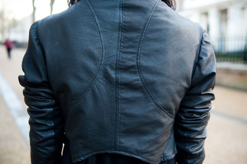 Gothic Street Style Outfit - FAIIINT Handmade Cropped & Draped Leather Jacket Detail
