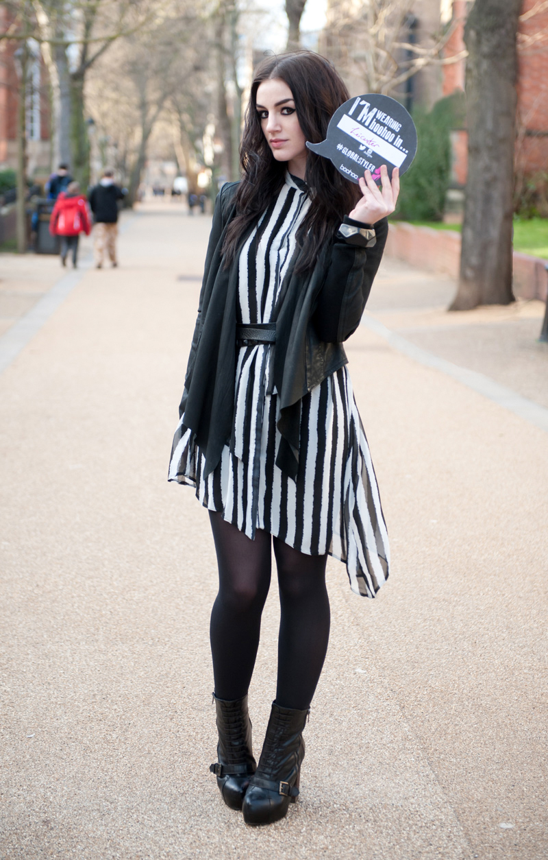 FAIIINT, Outfit, Boohoo, #Globalstyler, Globalstyler, Stripes, Vertical, Leather, Draped, Asymmetric, Topshop, Boots, ASOS, Double Belt, Black & White, Barneys Originals, Street Style