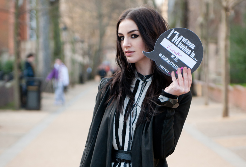FAIIINT, Outfit, Boohoo, #Globalstyler, Global styler, Stripes, Vertical, Leather, Draped, Asymmetric, Topshop, Boots, ASOS, Double Belt, Black & White, Barneys Originals, Street Style