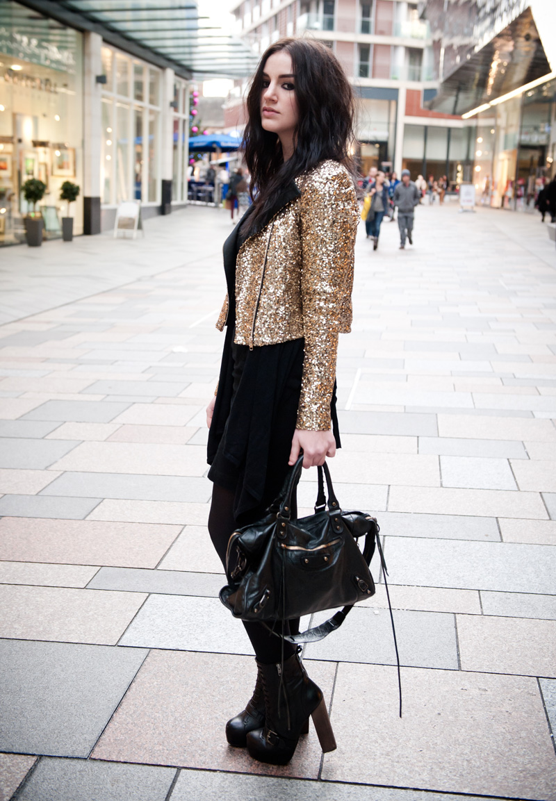 FAIIINT, Outfit, Black, Gold, Sequin, Glitz, Sparkle, Festive, Biker, Jacket, Mary Jane Fashion, ASOS, Dress, Mesh, Denim, Drape, Mango, Cardigan, Asymmetric, Topshop, Boutique, Boots, Lace Up, Balenciaga, City, Bag, Stephanie Brown, Fashion, Blogger, Style, Rock, Grunge, Goth