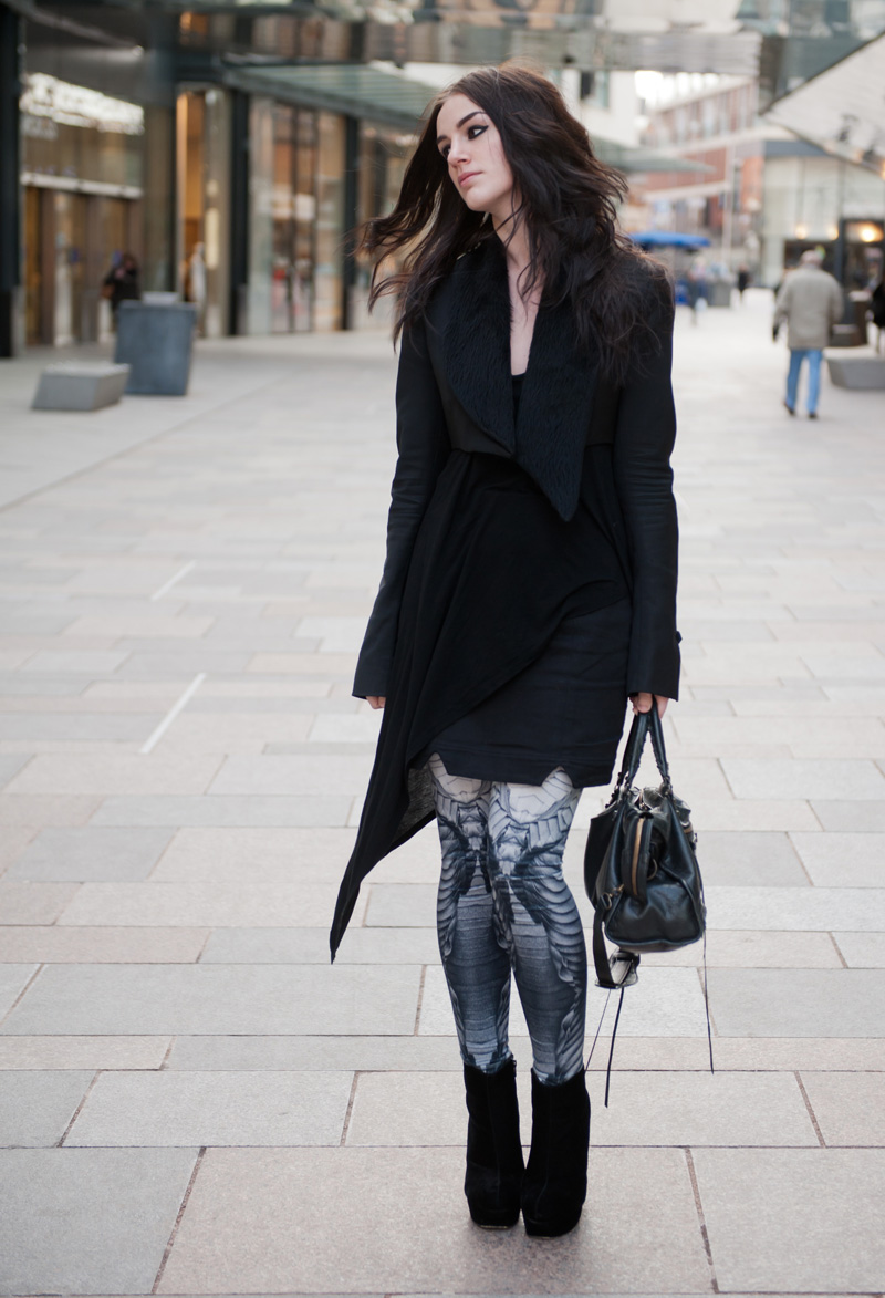 Fashion blogger FAIIINT wearing Todd Lynn for Topshop cropped tux jacket with fur collar, topshop asymmetric vest, DIY hand made skirt, Georgia Hardinge for River Island Design Forum printed leggings, Stylistpick velvet boots, Balenciaga city, Street style, Sci Fi, Outfit, Gothic