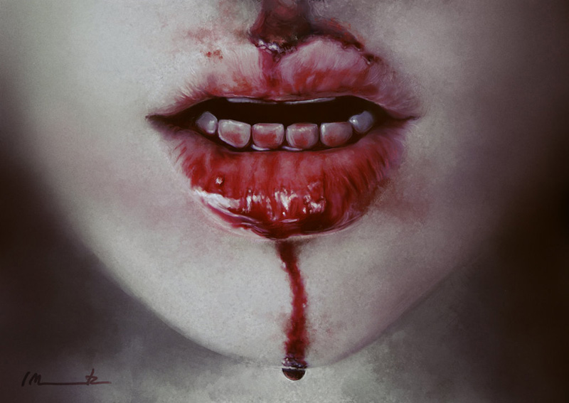 Isabella Morawetz 'Blooood' Isabella Morawetz, Painting, Digital, Photoshop, Blood, Mouth, Close Up, Lips, Vampire, Bleeding