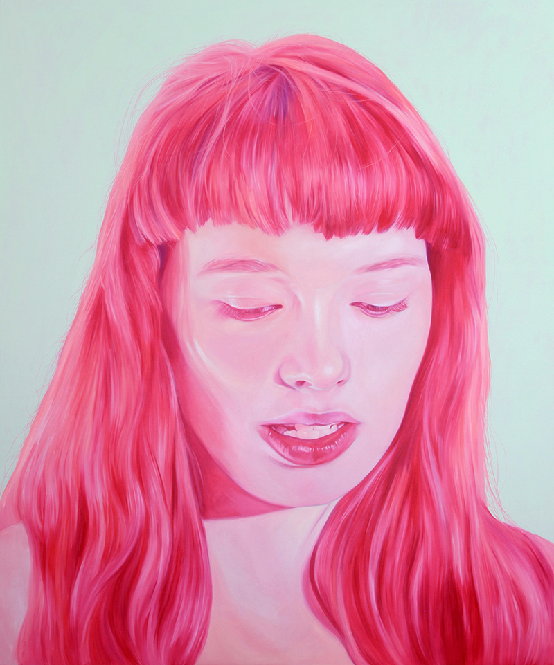 Jen Mann Strange Beauties Bubblegum pink girl, art, painting, illustration, realistic