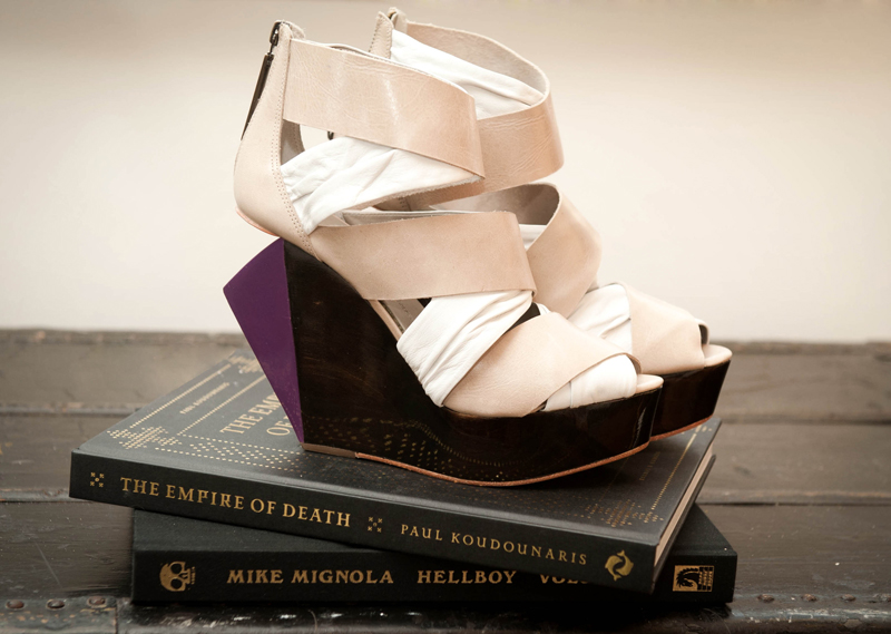 Finsk Bandage Wedges Finsk, Wedge, Shoe, Bandade, Nude, Purple, Wood, Books, HellBoy, The Empire of Death