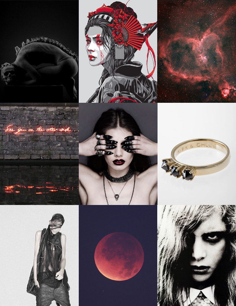 FAIIINT Inspiration FAIIINT, Inspiration, Black, Grey, Red, Skulls, Bones, Blood, Moon, Stars, Galaxy, Universe, Nebula, Diamonds, Grunge, Neon, Writing, Jewellery, Rings, Barbara I Gongini, Night of The Living Dead