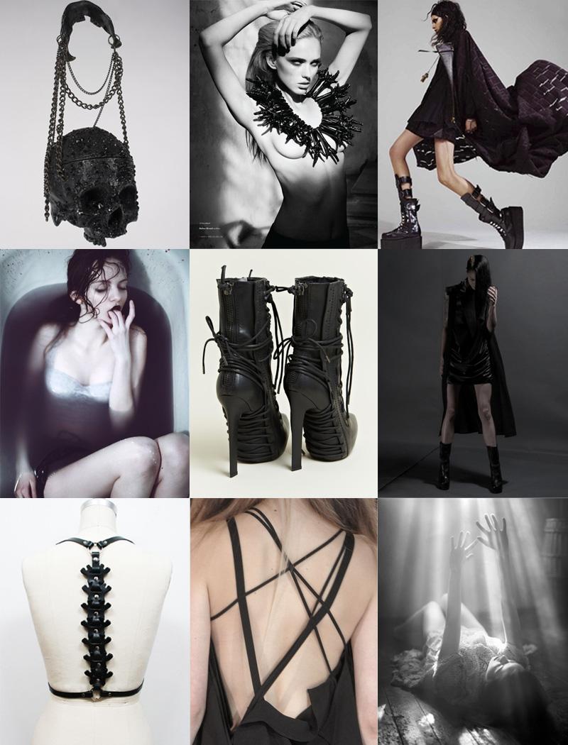 FAIIINT Inspiration Mood Board FAIIINT, Inspiration, Mood Board, Gothic, Dark, Sexy, Anatomical, Spine, Skull, Fashion, Black, Grey, Purple, Dingy, Grunge, Grungey, Editorial, Boots,