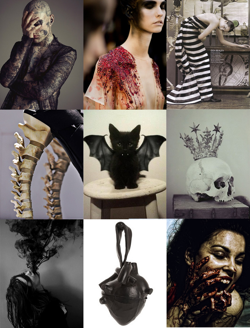 FAIIINT Inspiration FAIIINT, Inspiration, Mood Board, Fashion, Halloween, Skull, Spine, Zombie, Vampire, Kitten, Cute, Creepy, Gothic, Scary, Blood