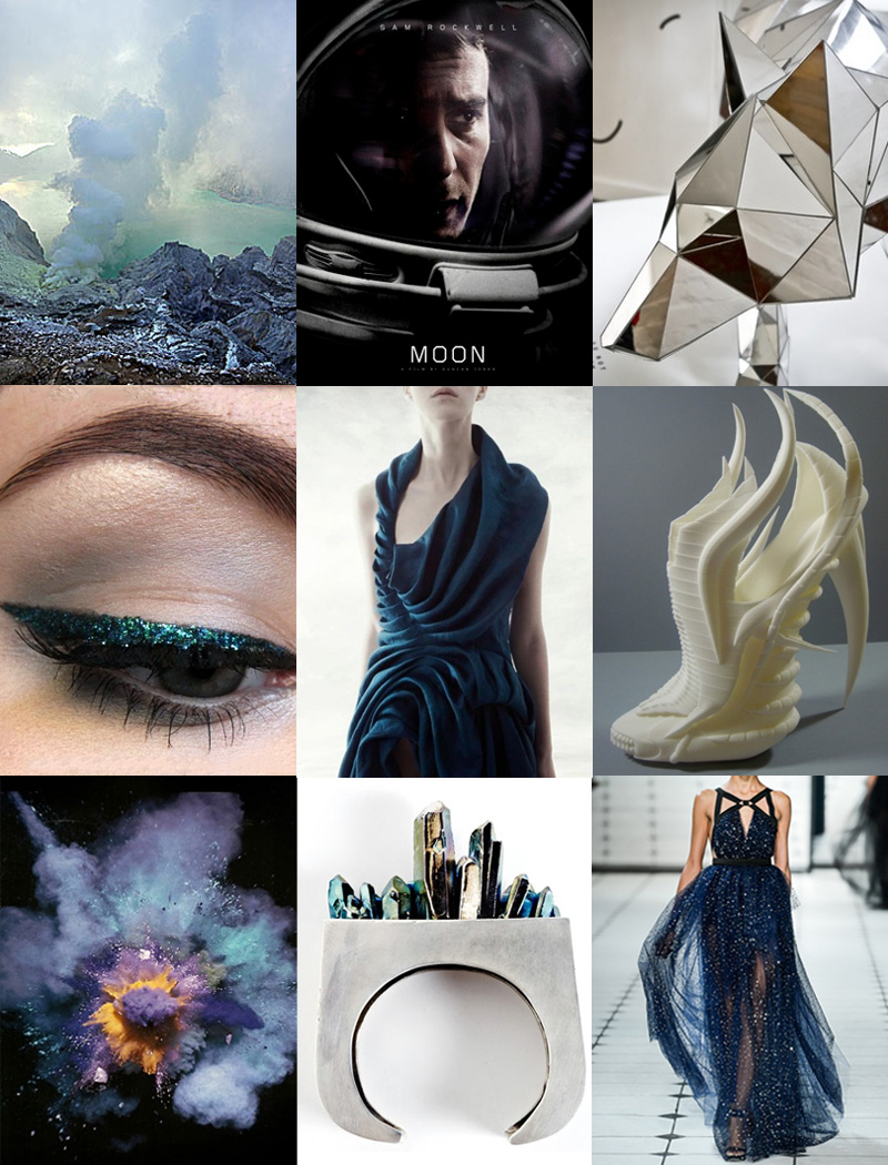 FAIIINT Inspiration FAIIINT, Inspiration, Mood Board, Fashion, Shoe, Sci Fi, Futuristic, Metallic, Blue, Green, Grey, Black, Pastel, Silver, Alien, Landscape, Crystal,