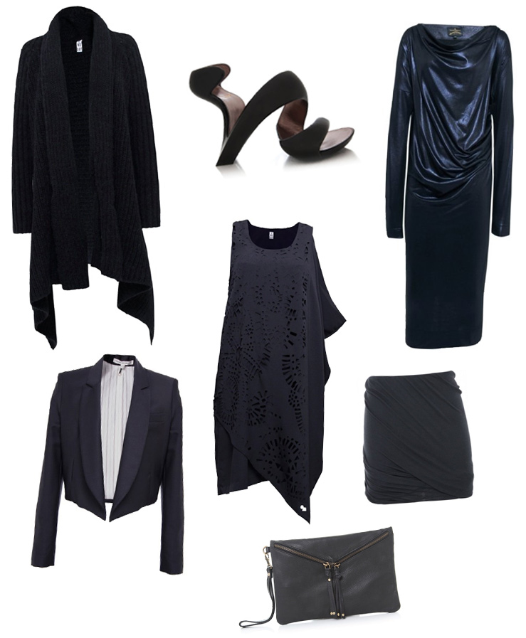 Jules B, Wishlist, Sale, Black, Metallic, Texture, Depeche, Bag, Clutch, Vivienne Westwood, Anglomania, Drape, Dress, 2nd Day, Chunky, Cardigan, Knit, Laser Cut, Twenty8Twelve, Cropped, Tux, Jacket, Blazer, Julian Hakes, Shoes, Mojito, T By Alexander Wang, Ruched, Wrap, Skirt,