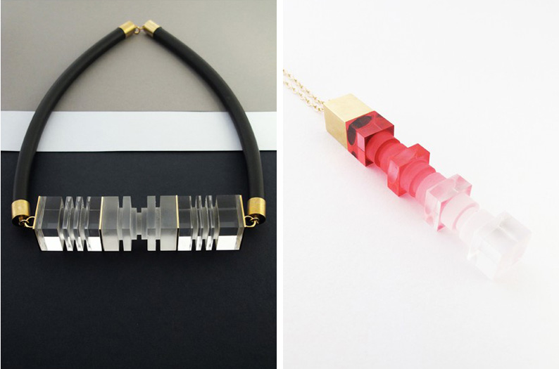 Lily Kamper Ombre Necklace & Bracelet, Metal Perspex Resin Jewelery