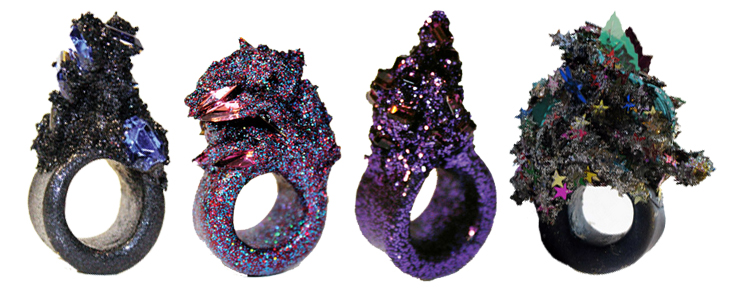 Maud Traon, Rings, Jewellery, Jewelry, Glitter, Spikes, Space, Galaxy