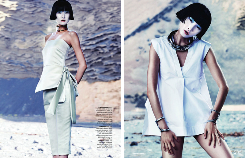 Marcus Ohlsson, Elle UK, March, Editorial, Fashion, New Frontiers, Xiao Wang, Futuristic, Sci Fi, Oriental, Eastern, Minimalism