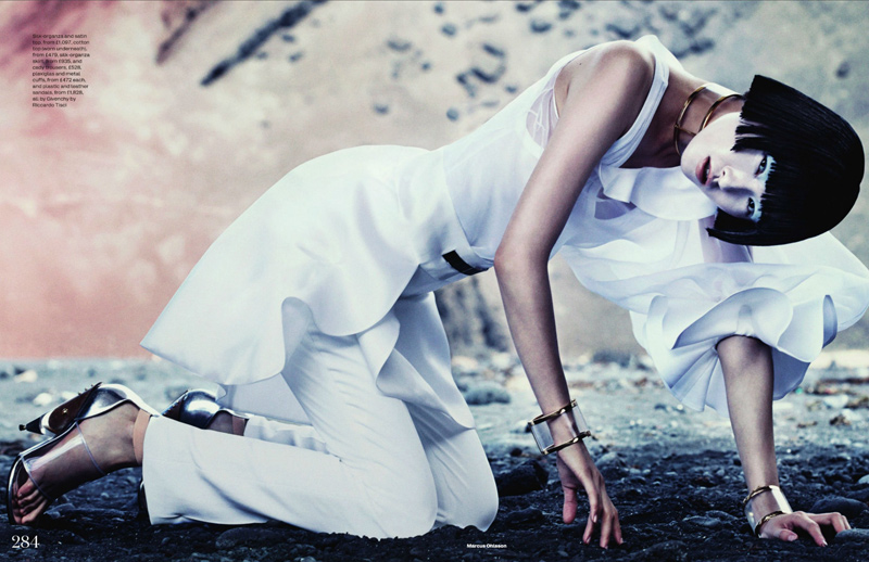 Marcus Ohlsson, Elle UK, March, Editorial, Fashion, New Frontiers, Xiao Wang, Futuristic, Sci Fi, Oriental, Eastern, Minimalism