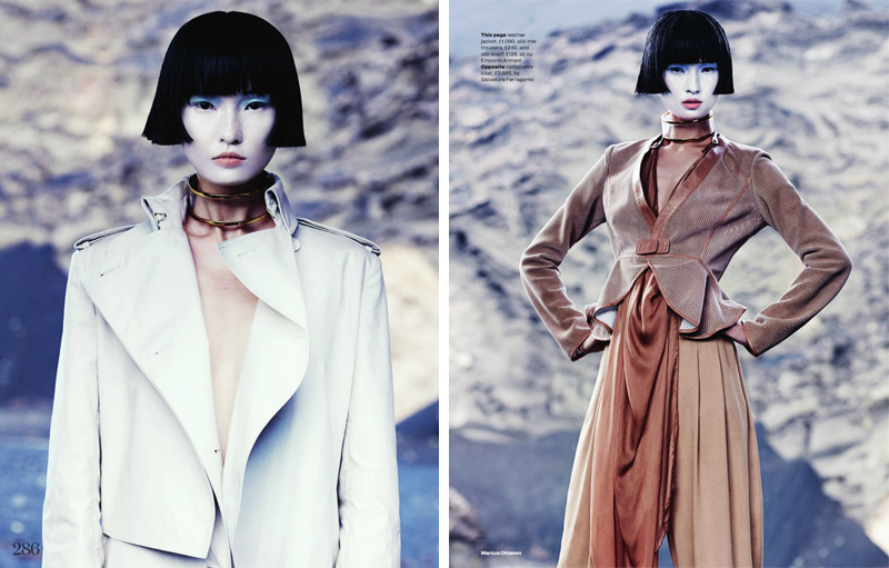 Marcus Ohlsson, Elle UK, March, Editorial, Fashion, New Frontiers, Xiao Wang, Futuristic, Sci Fi, Oriental, Eastern, Minimalism