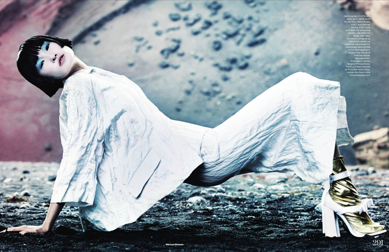 Marcus Ohlsson, Elle UK, March, Editorial, Fashion, New Frontiers, Xiao Wang, Futuristic, Sci Fi, Oriental, Eastern, Minimalism