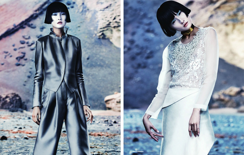 Marcus Ohlsson, Elle UK, March, Editorial, Fashion, New Frontiers, Xiao Wang, Futuristic, Sci Fi, Oriental, Eastern, Minimalism