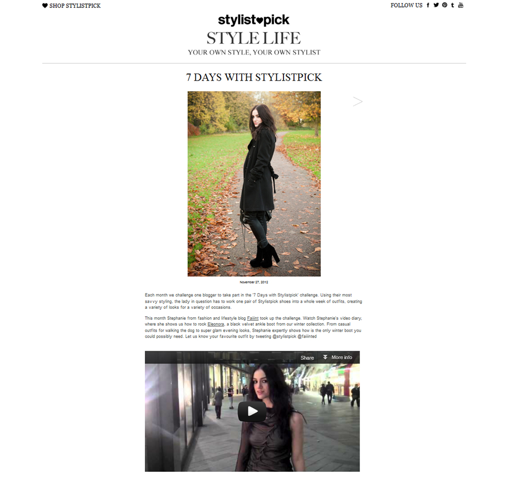 FAIIINT, StylistPick, 7 Day Challenge, 7 Days With Stylist Pick, Eleonora Boots, Steph Brown, Stephanie Brown, Press, Feature, Online, Video Diary, Styling Challenge, Fashion Blogger